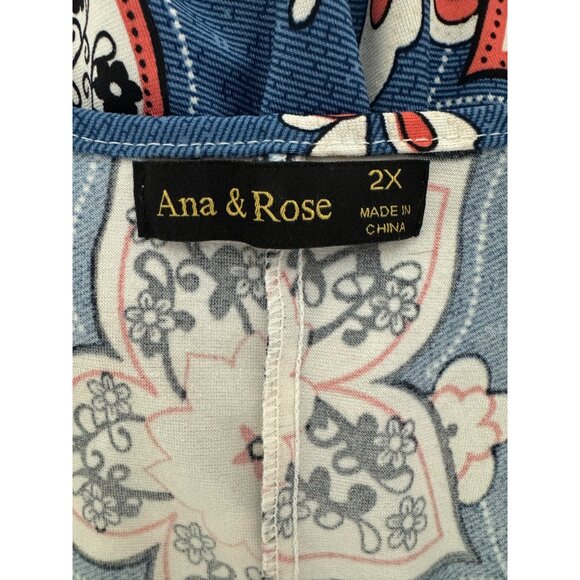 Blue Coral Floral Print Keyhole Neckline Swing Dress Size 2X 18 20 Plus Summer - Picture 4 of 8